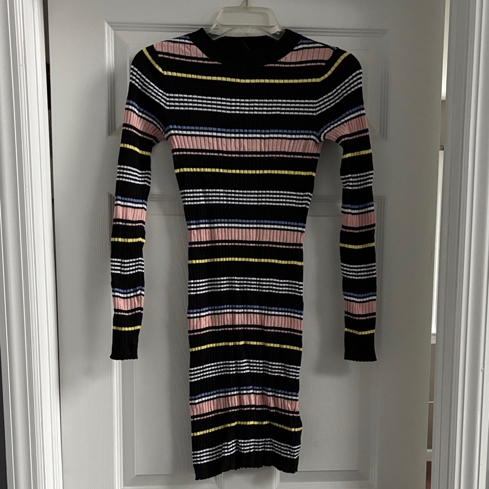 Women’s Striped Knit Bodycon Dress - Black, Pink, Yellow